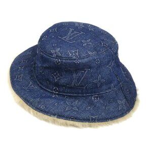 LOUIS VUITTON Louis Vuitton Bonnet Shearling Denim Hat Blue M77127 Large